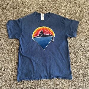 Blue T-Shirt with Cat and Sun Design